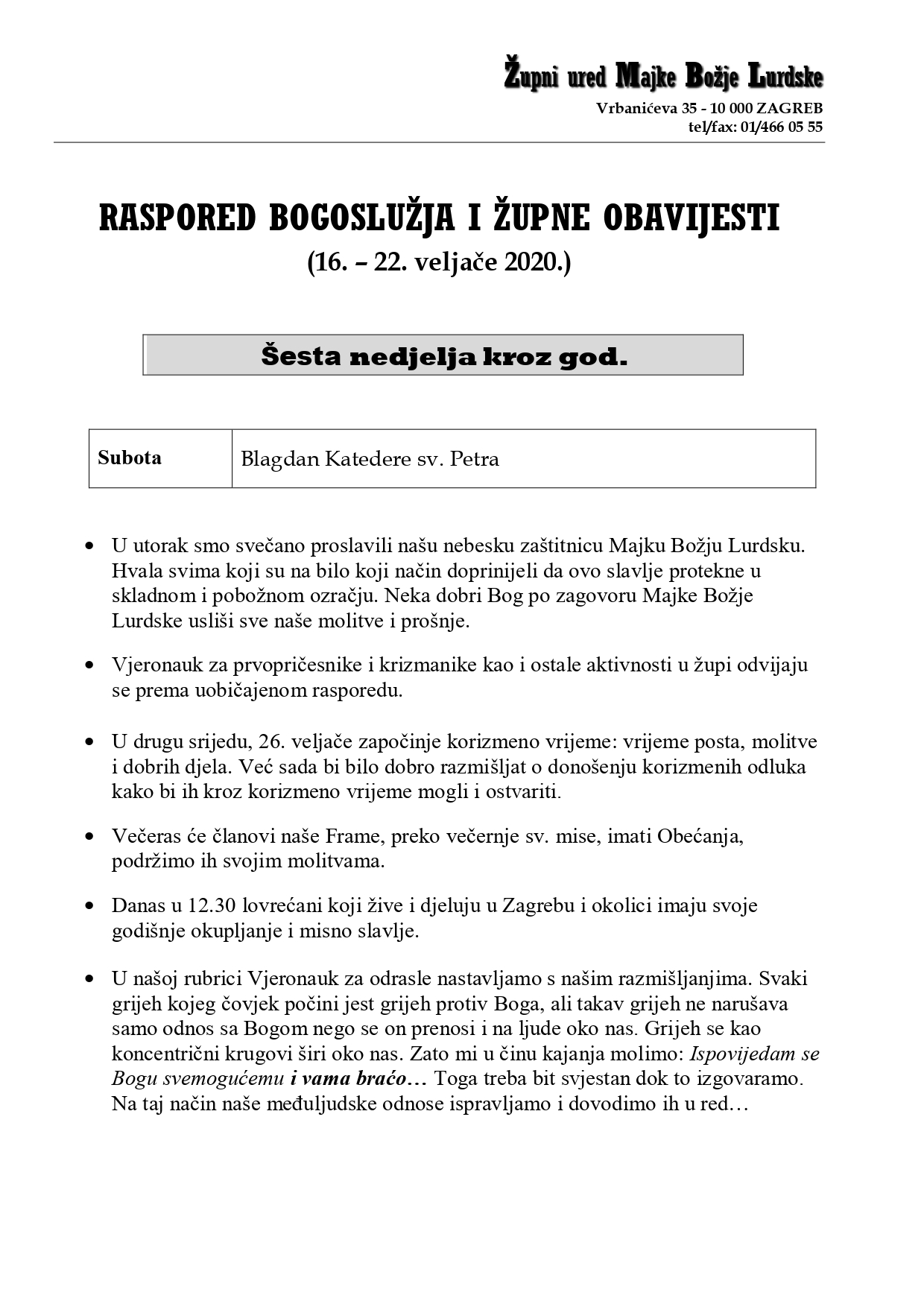 6. nedjelja kroz godinu