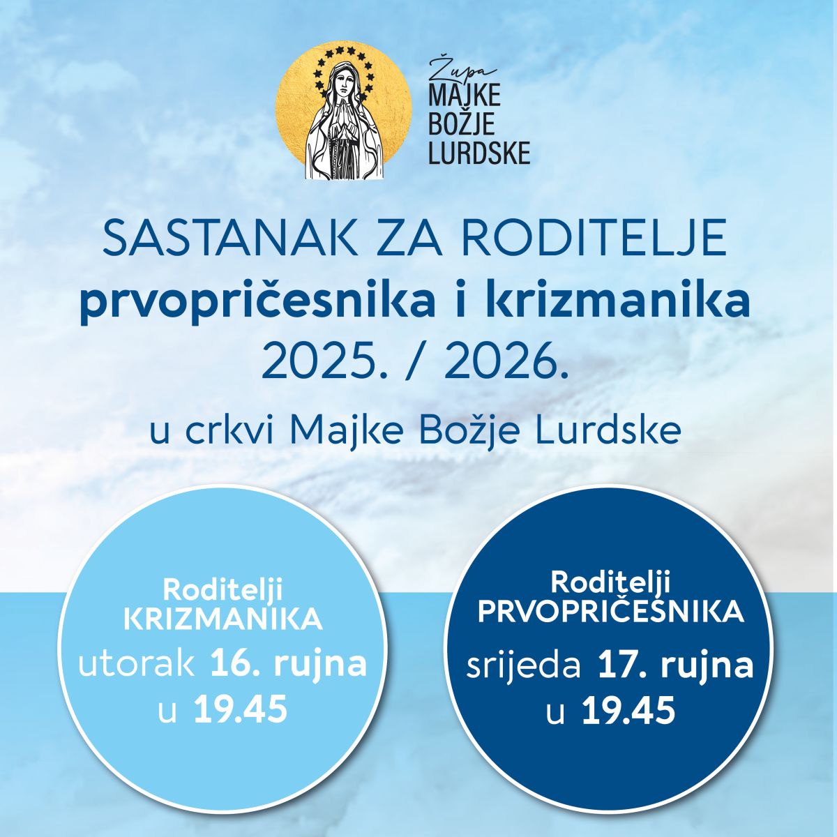 Sastanak za roditelje prvopričesnika i krizmanika 2025./2026. godine