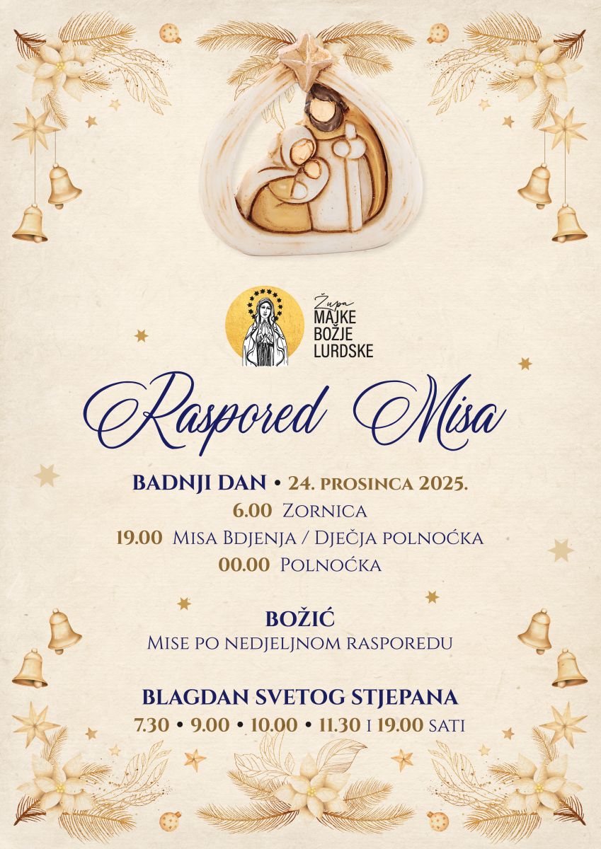 Raspored sv. misa na Badnjak, Božić i na blagdan sv. Stjepana