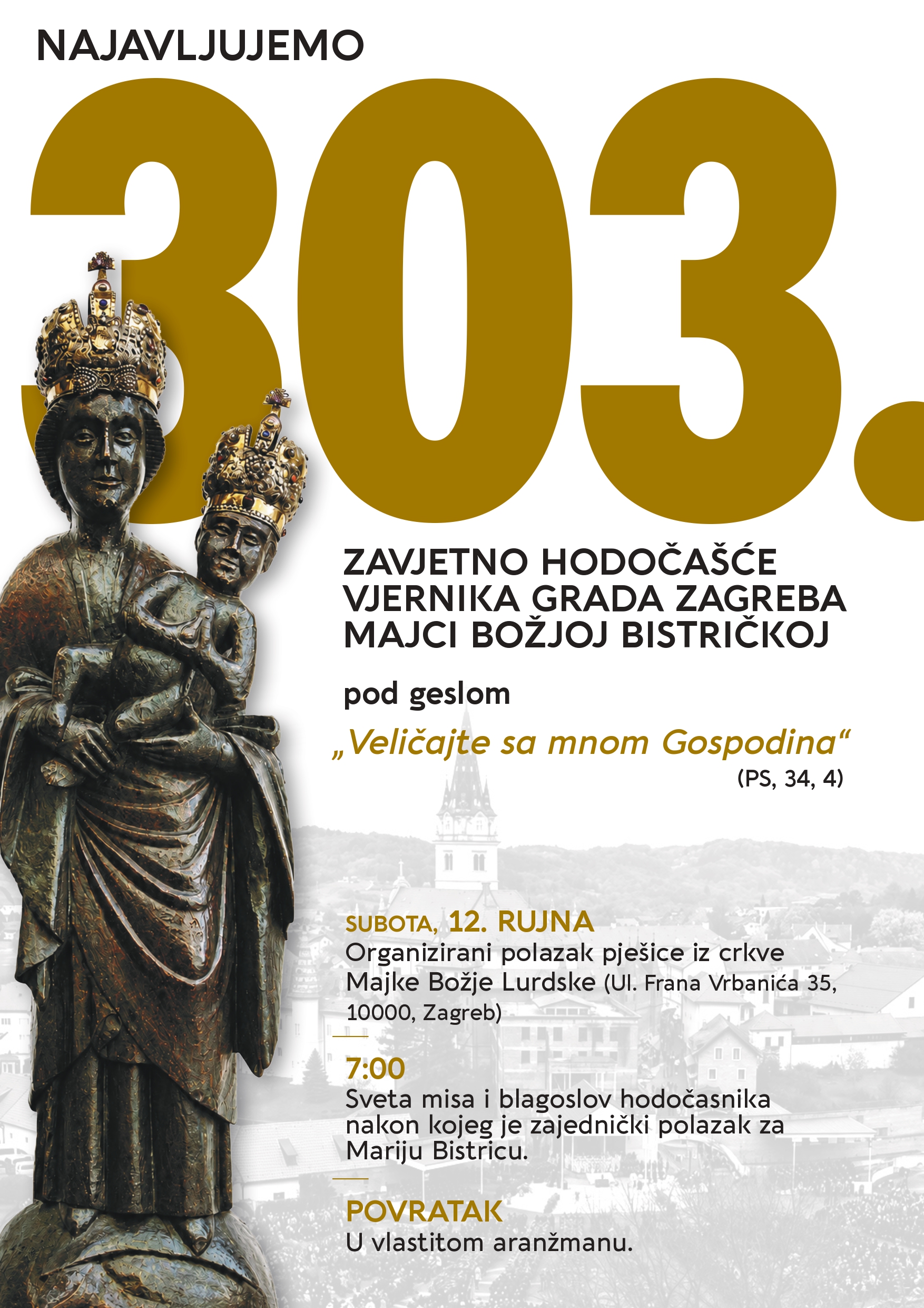 303. Zavjetno hodočašće vjernika grada Zagreba u Mariju Bistricu