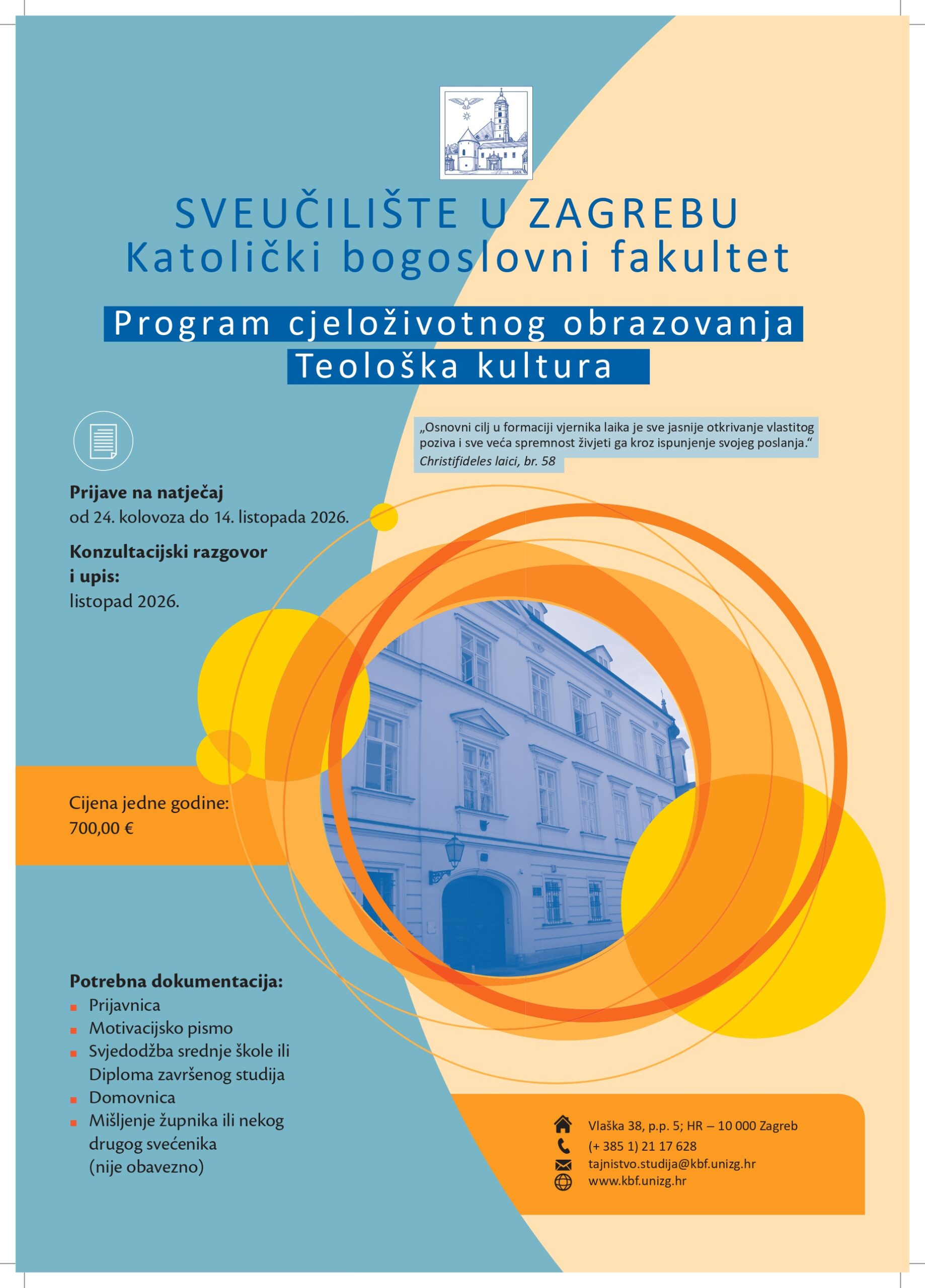 Cjeloživotno obrazovanje “Teološka kultura” na KBF-u Cjeloživotno obrazovanje “Teološka kultura” na KBF-u